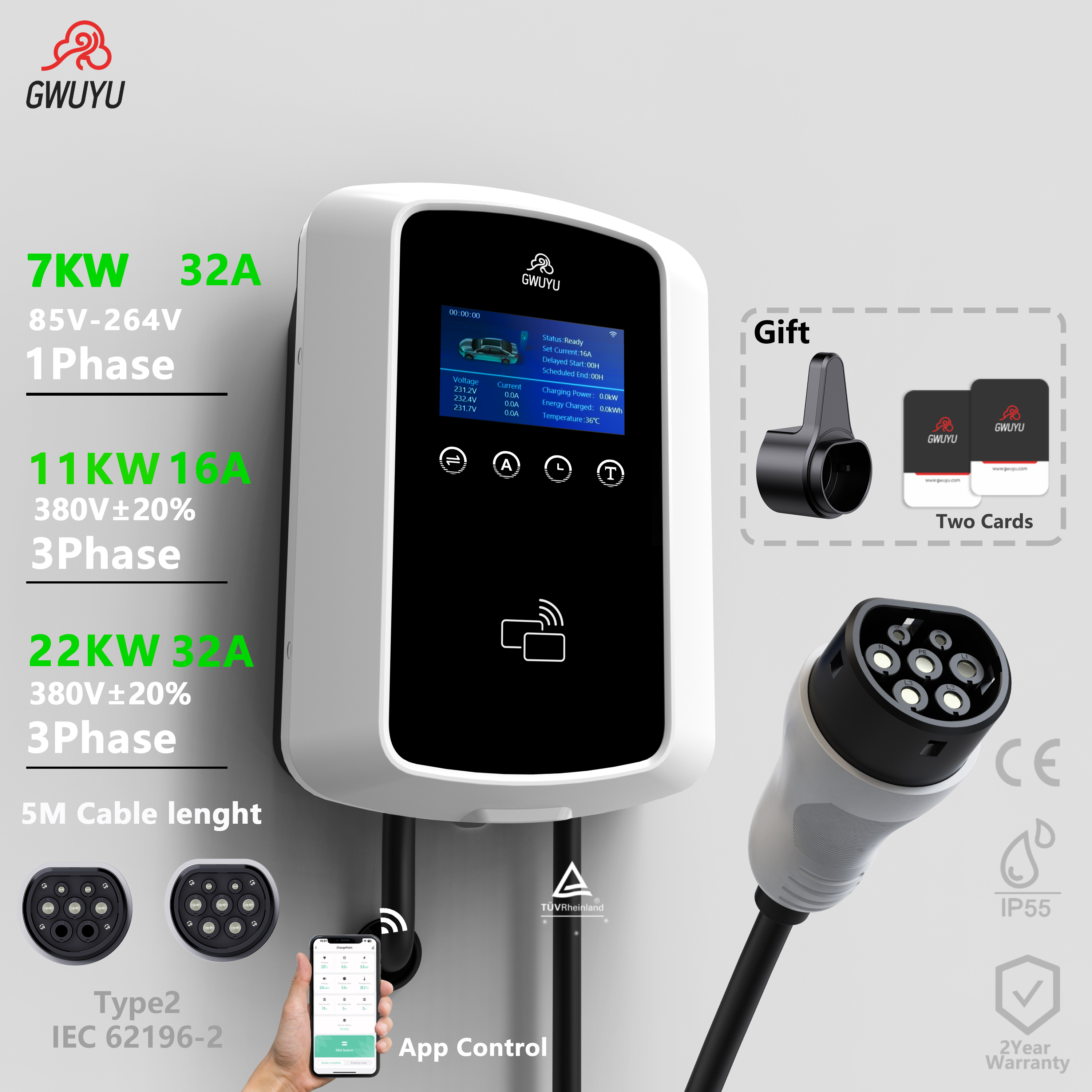 Ev Charger Wallbox - GWUYU EV Wallbox Charger Type 2
