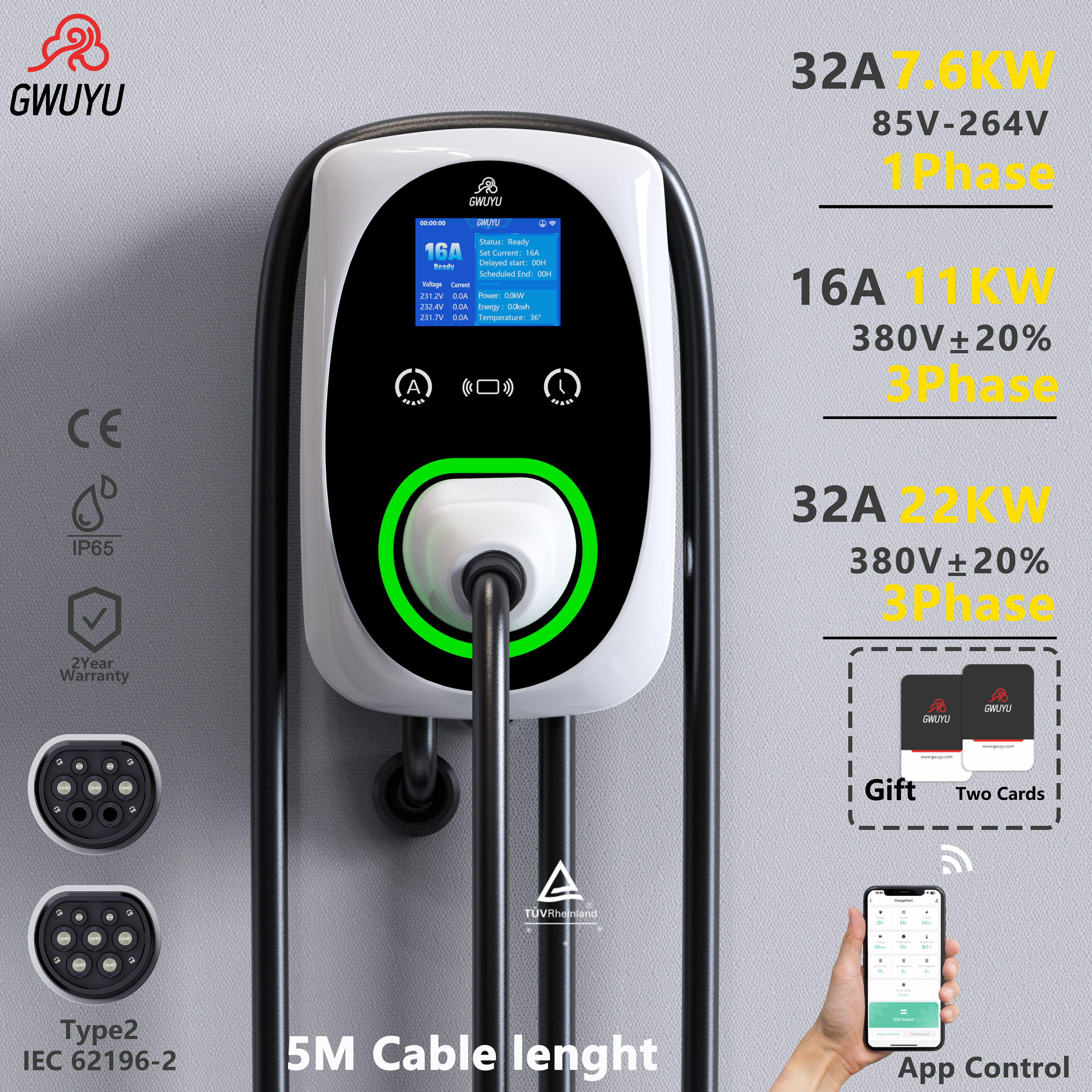GWUYU EV Charger 32A 7.6KW EVS - Ev Charger Wallbox recensione e prezzo